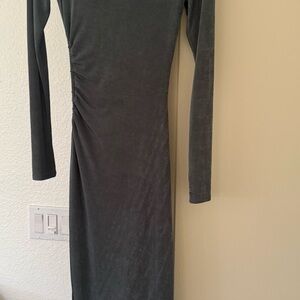 12th Tribe Long-Sleeve Ruched Midi Dress in Charcoal